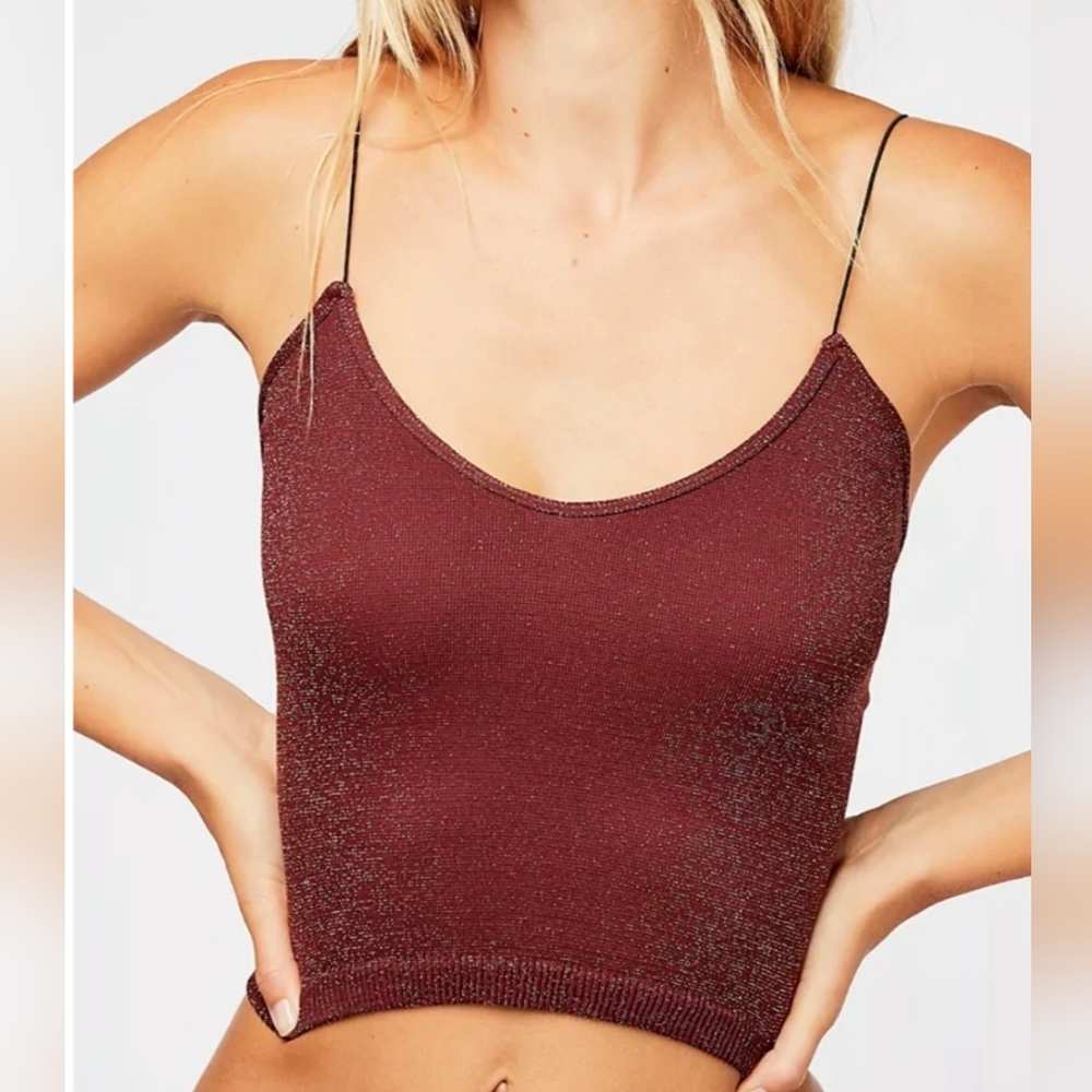 Free People Intimately Skinny Strap Brami Crop Top Glittery Sparkle colo…